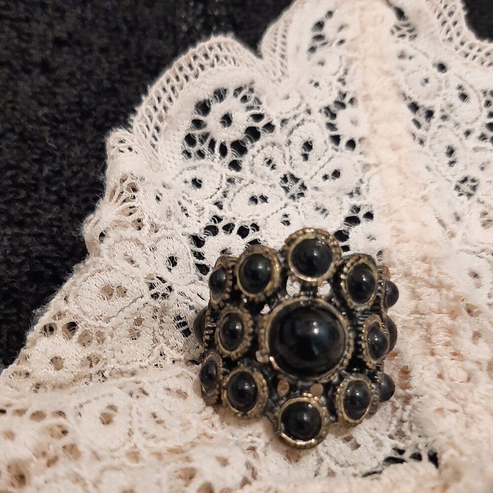 Vintage whimsigoth witchy multi black stone chunky statement rustic ring